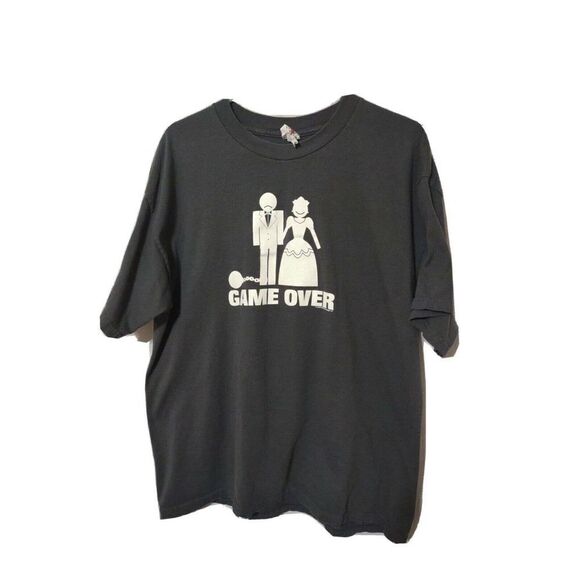 Game Over Marriage Funny Men's Short Sleeve T shirt Size XL Gray Graphic Print - Picture 1 of 5